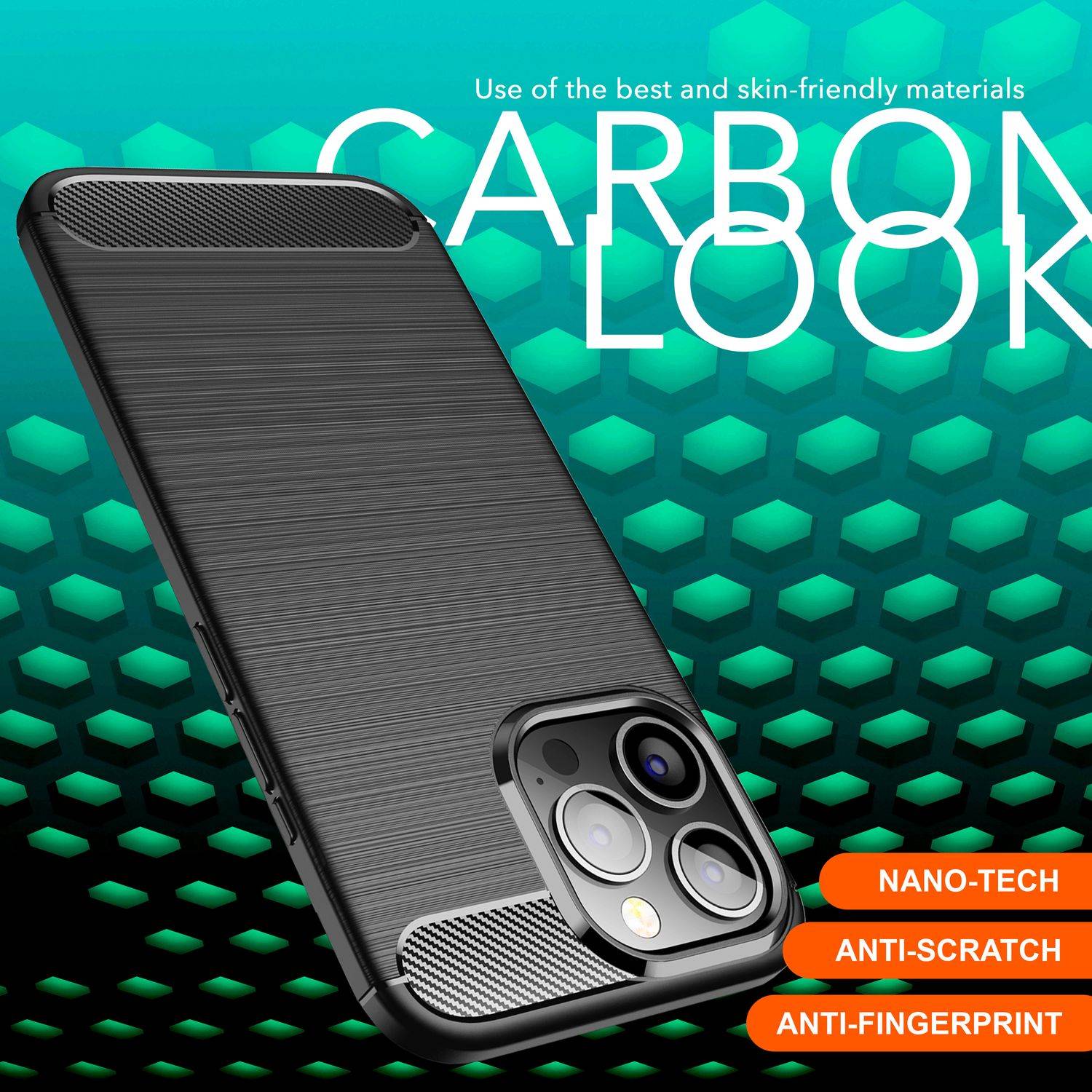 NALIA Carbon Style Hülle für iPhone 16 Pro, Matt-Schwarze Silikon Handyhülle in Kohlefaser-Optik, Slim Business Cover-2