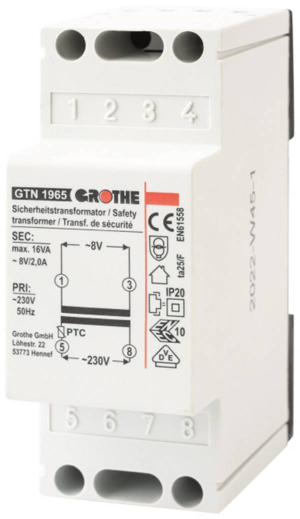 GRO Trafo 8V 14102 GT 1965 2,0A REG Install.Baumaterial Hauskomm/Batt/Sicher Schwachstrommaterial