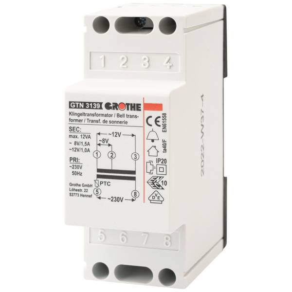 GRO Trafo 8/12V 14039 GT 3139 1,3/1,0A REG Install.Baumaterial Hauskomm/Batt/Sicher