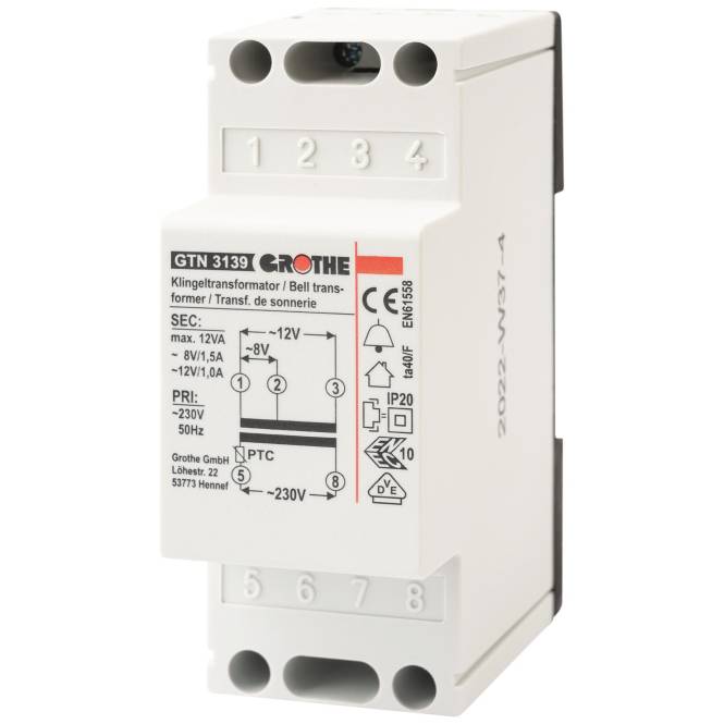 GRO Trafo 8/12V 14039 GT 3139 1,3/1,0A REG Install.Baumaterial Hauskomm/Batt/Sicher-0