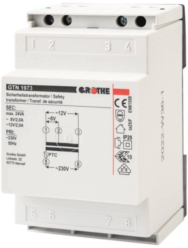 GRO Trafo 8-12V 14034 GT 1973 2,0/2,0A REG Install.Baumaterial Hauskomm/Batt/Sicher