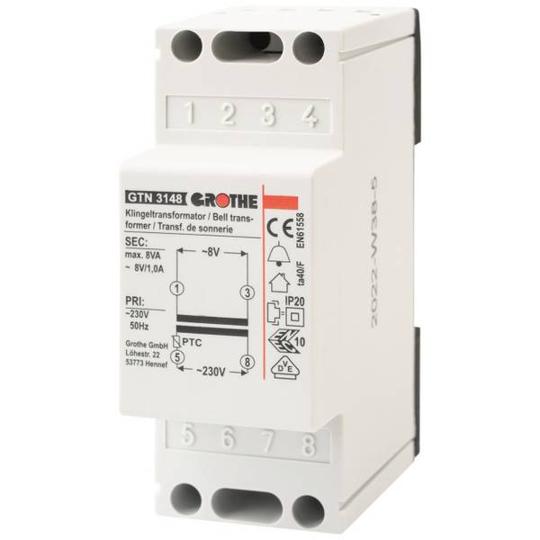 GRO Trafo 8V 14201 GT 3148 1,0A REG Install.Baumaterial Hauskomm/Batt/Sicher Schwachstrommaterial
