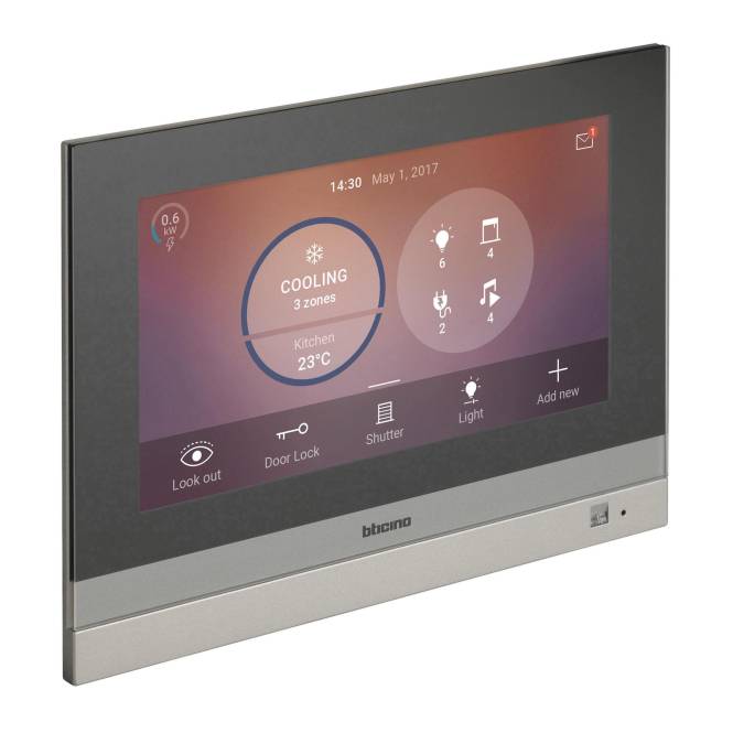 BTicino 3488 Touchscreen m.7z Bildschirm Schwarz Install.Baumaterial Hauskomm/Batt/Sicher-0
