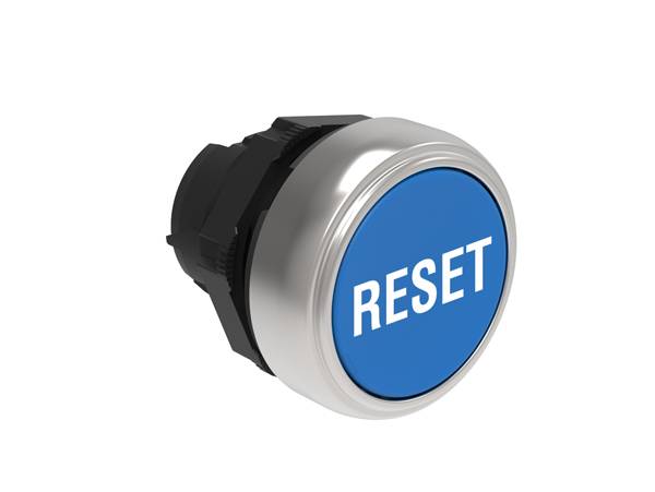 Lovato electric LPCB1196 Drucktaster mit Symbol "RESET" Blau, Bündig Ø22mm, Platinum Serie, Kunststoff mit Verchromung-0
