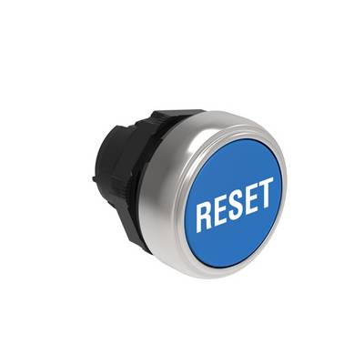 Lovato electric LPCB1196 Drucktaster mit Symbol "RESET" Blau, Bündig Ø22mm, Platinum Serie, Kunststoff mit Verchromung-0