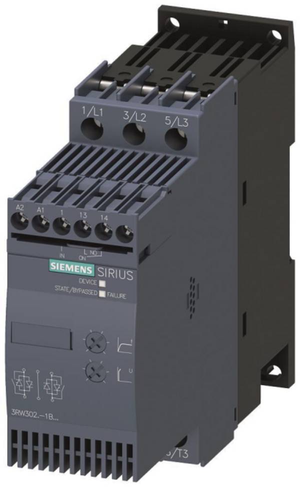 Siemens 3RW30261BB14 Sanftstarter S0 25A 11kW/400V 40°C 110-230VAC/DC Schraub Industriematerial