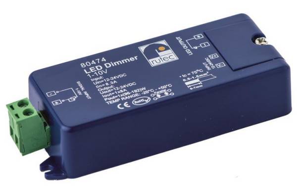 RUTEC LED Dimmer 1-10V/Poti/Taster 80474 192W/24V 96W/12V, 1 Kanal, 94x37x21mm Techn.Licht/Wohnraum