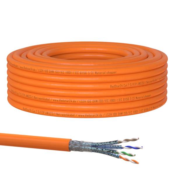 Cat.7 Netzwerkkabel Verlegekabel 1000 MHz S/FTP 15 m Rolle PIMF Orange