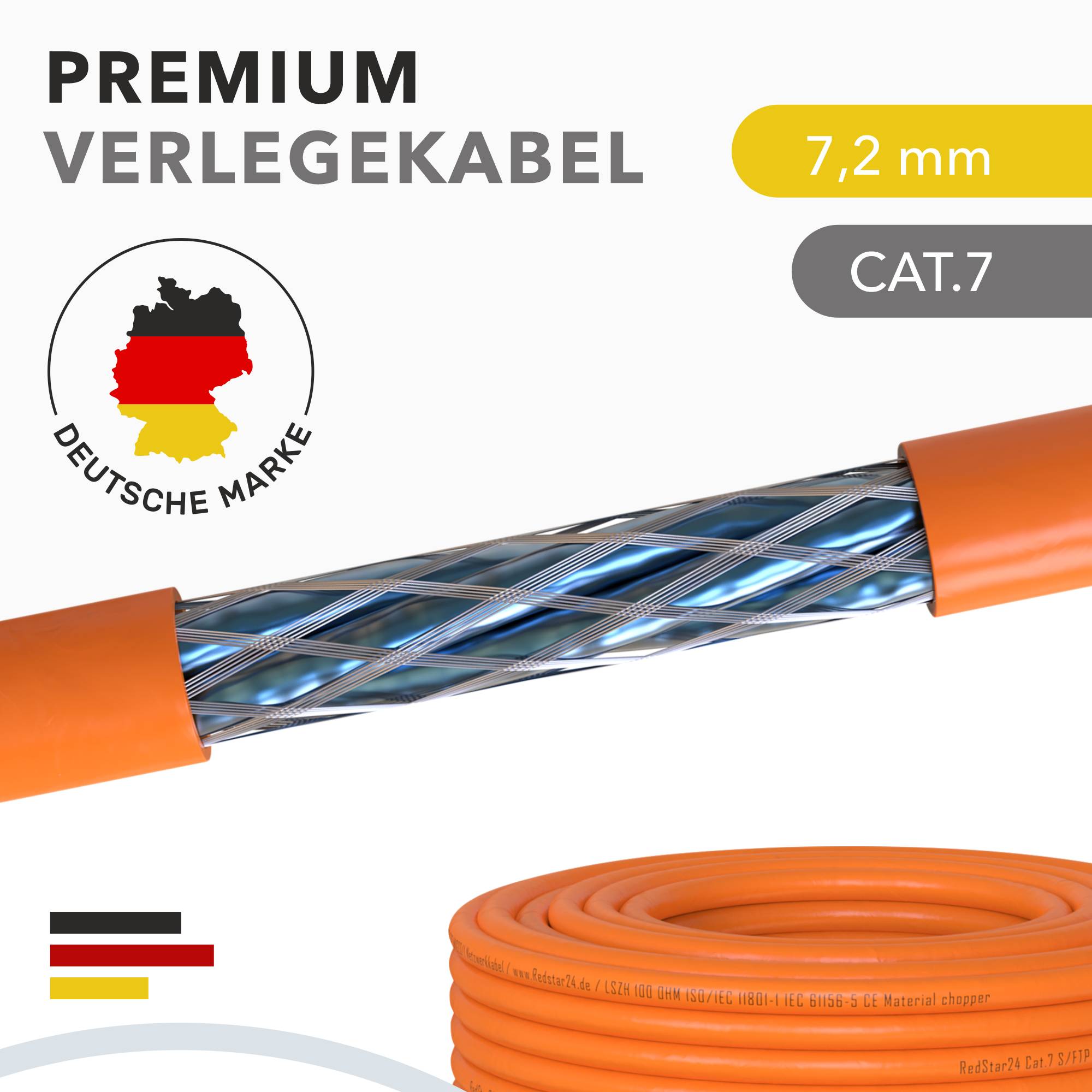 Cat.7 Netzwerkkabel Verlegekabel 1000 MHz S/FTP 15 m Rolle PIMF Orange-1