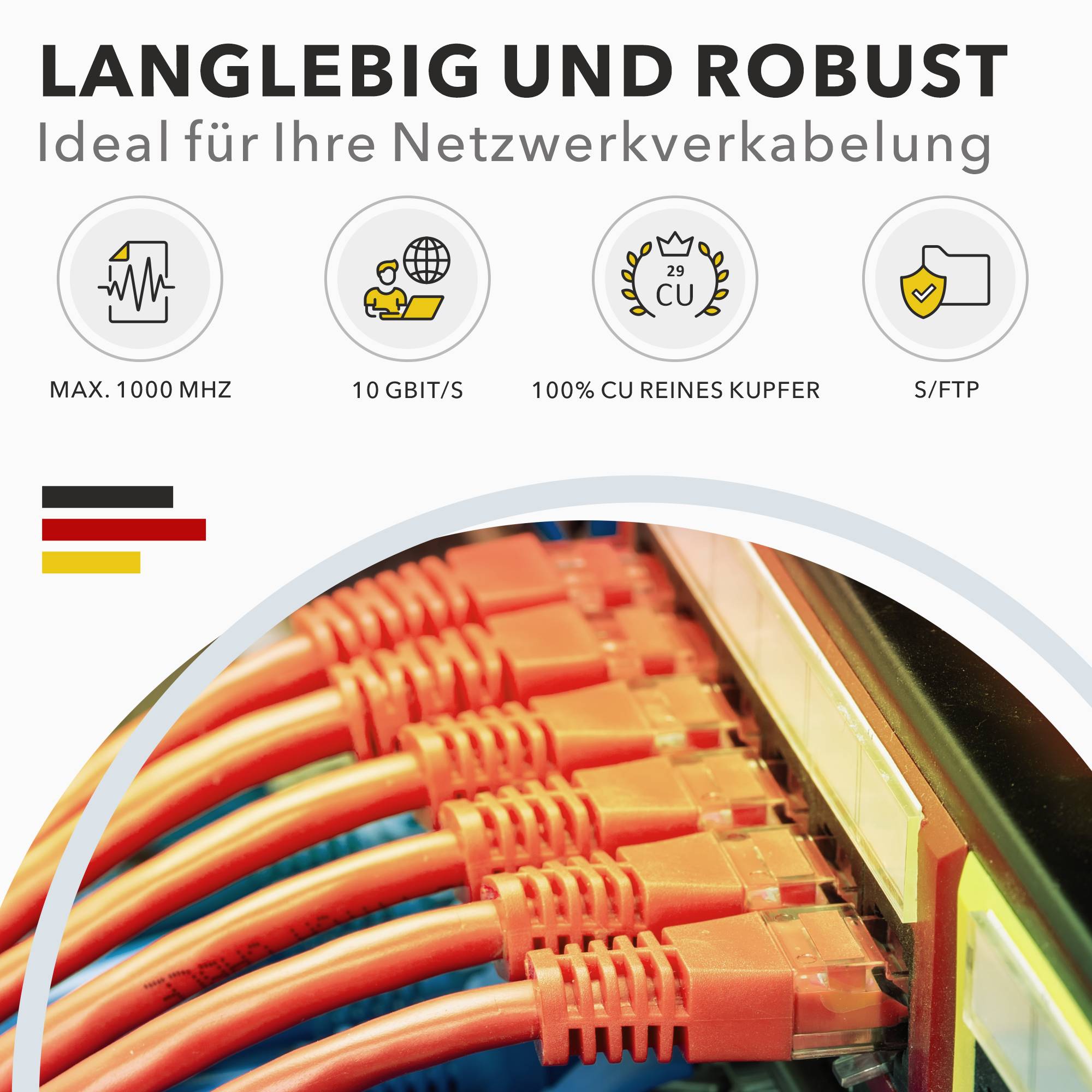 Cat.7 Netzwerkkabel Verlegekabel 1000 MHz S/FTP 15 m Rolle PIMF Orange-2
