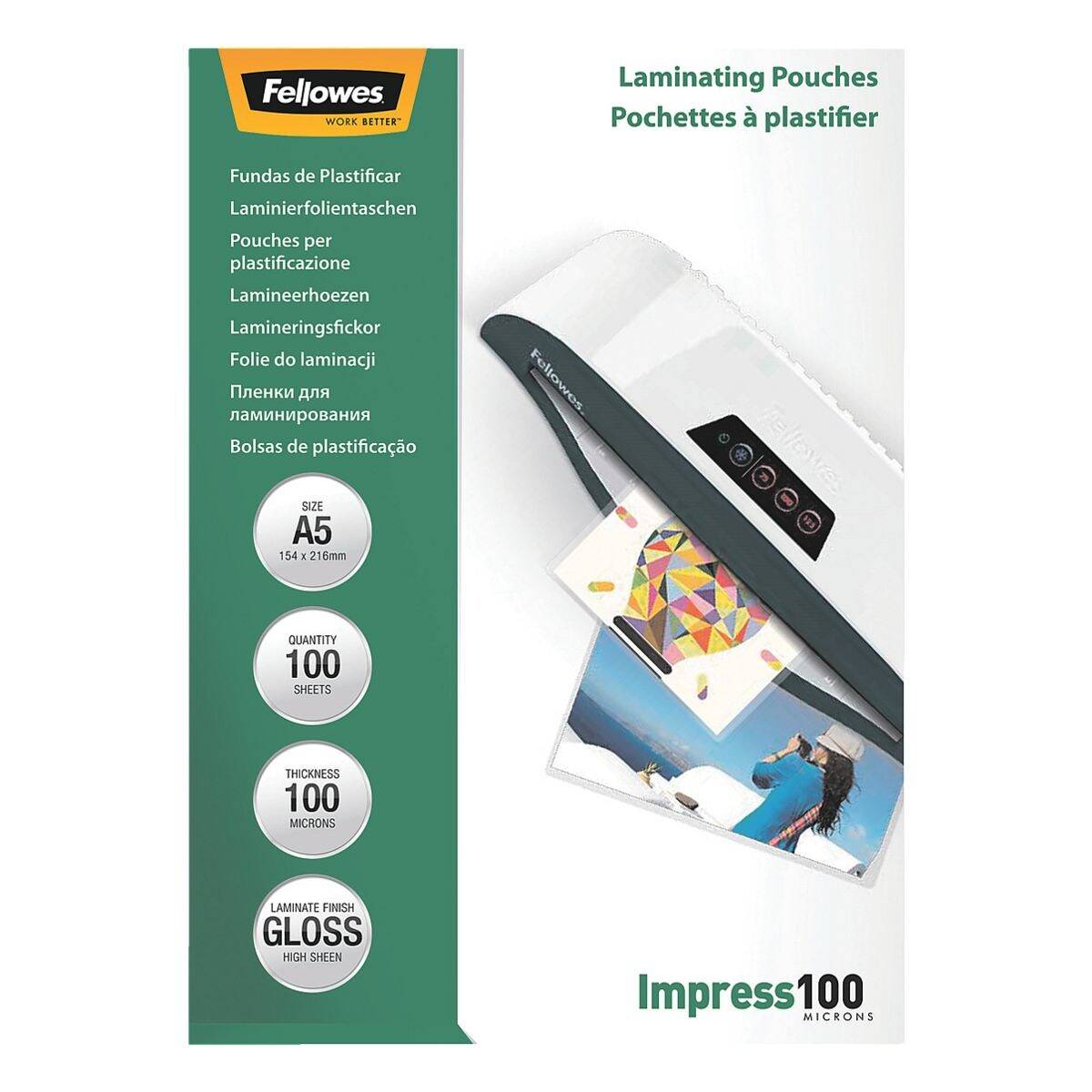 Fellowes Laminierfolien glänzend A5, 100 Stück-0