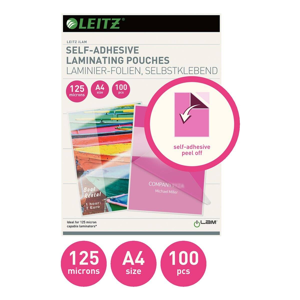Leitz Laminierfolien A4 100 Stück 125 mic »selbstklebend«-1