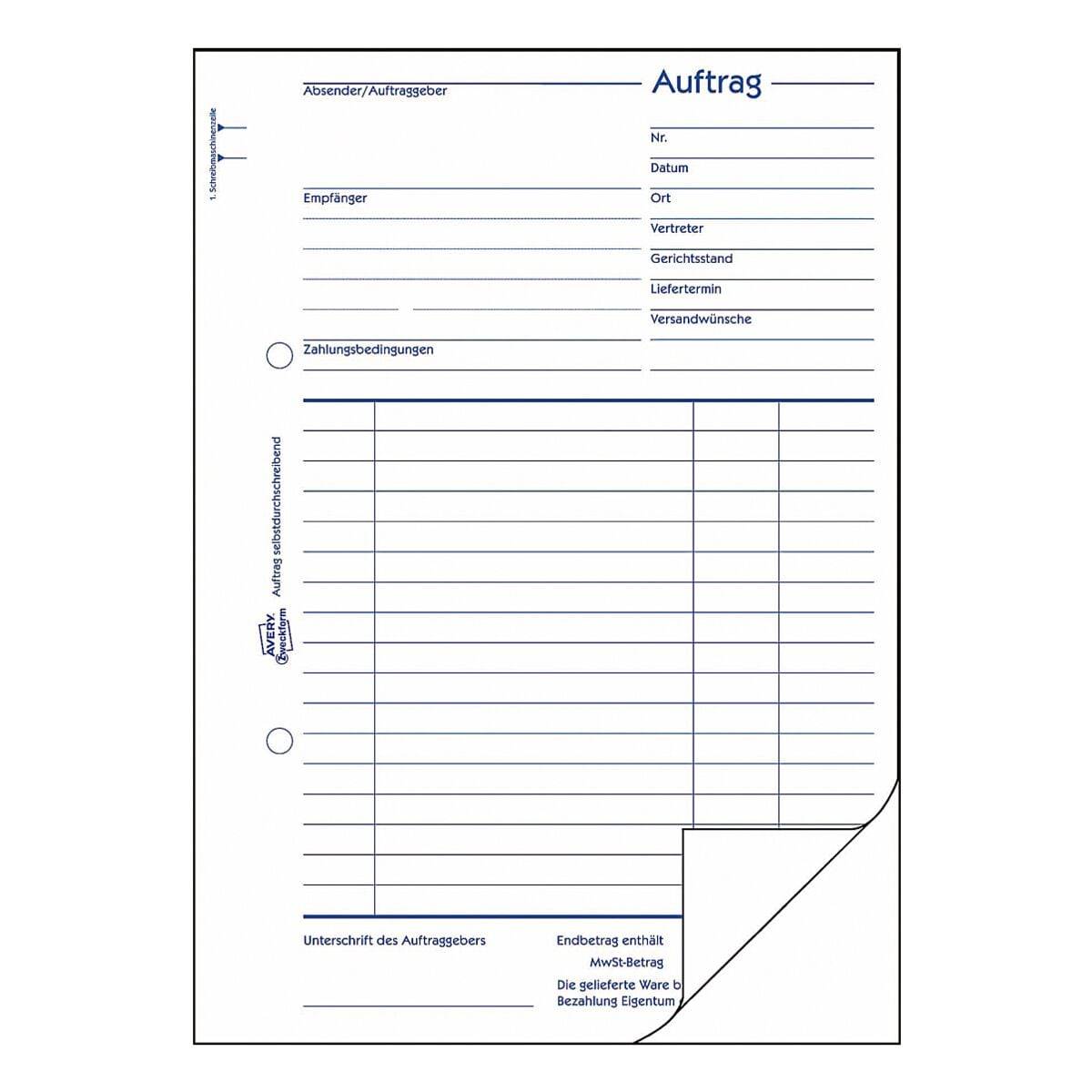 Avery-Zweckform Formularbuch »Auftrag« A5 - 2-fach - Blaupapier-1