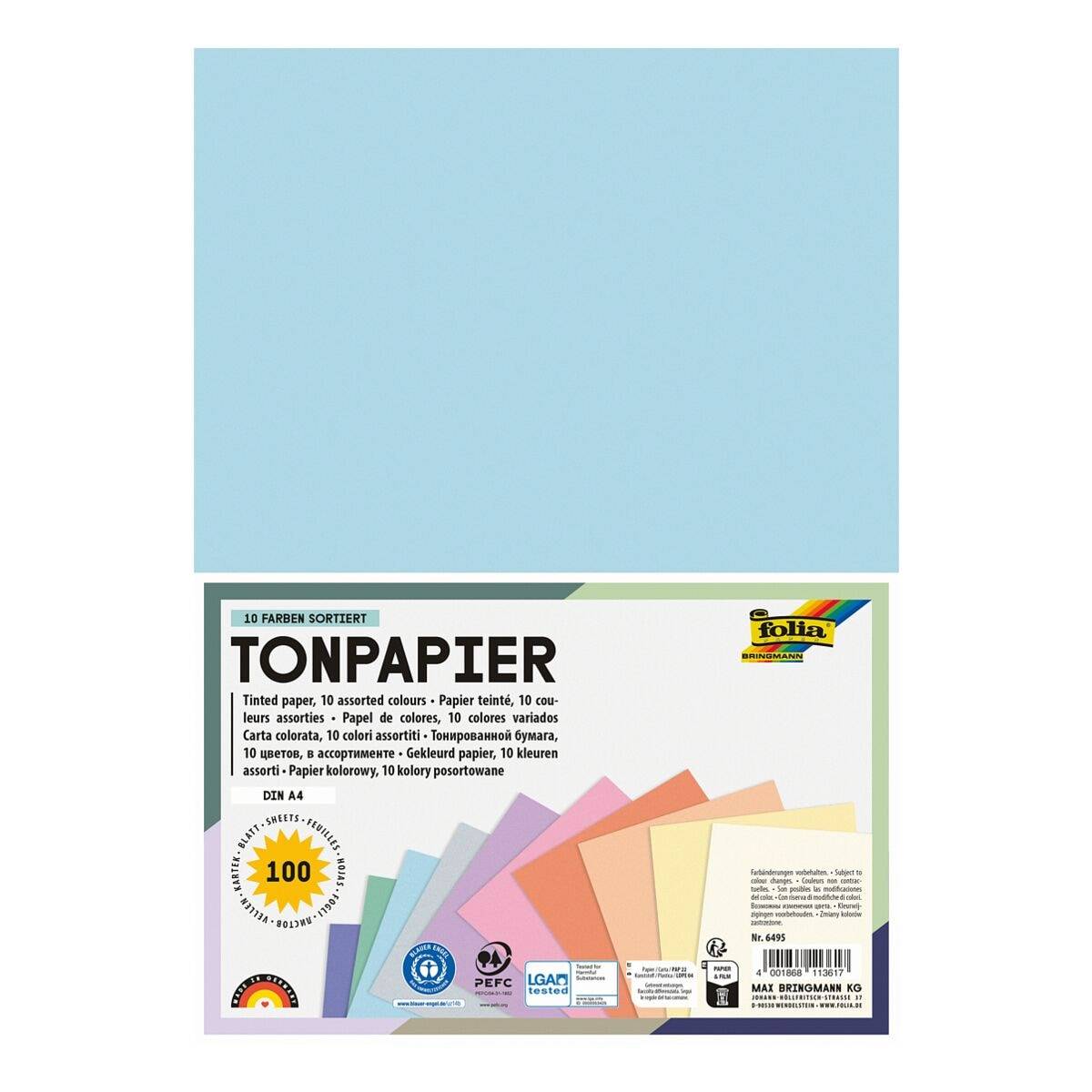 Folia Tonpapier 130 g/m² 10 Farben pastell A4 100 Blatt-1