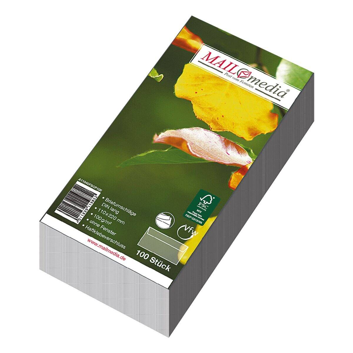 Briefumschläge DINlang haftklebend weiß VE=100 Stück FSC-2