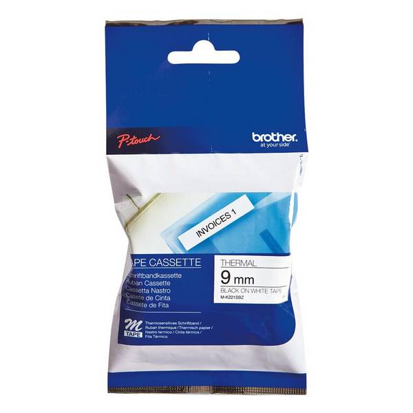 Brother M-K221S Beschriftungsband 9 mm x 4 m, Farbe: schwarz/weiß