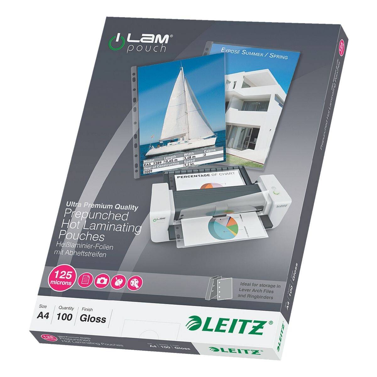 Leitz Laminierfolien A4 100 Stück 125 mic »abheftbar«-0