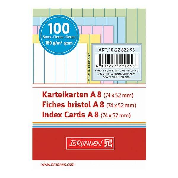 Brunnen Baier Karteikarten A8 (74 x 52 mm) quer, liniert-1