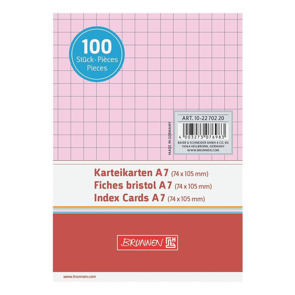 Karteikarten A7 kariert rot VE=100 Stück-1