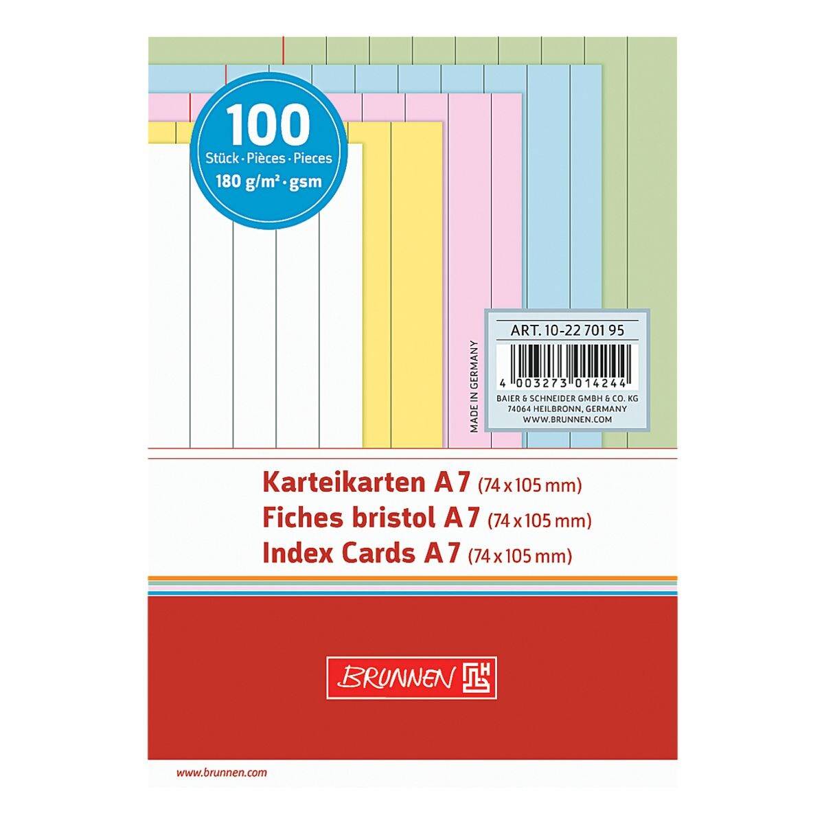 Brunnen Baier Karteikarten A7 quer (105 x 74 mm), liniert-1