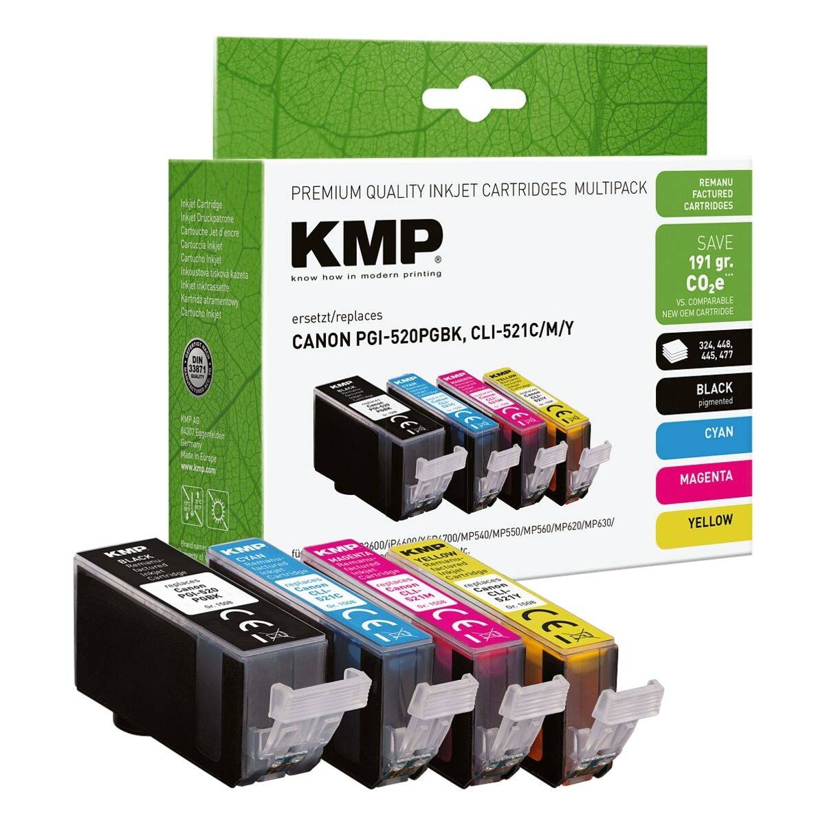 KMP - schwarz cyan magenta gelb Druckerpatronen kompatibel zu Canon PGI-520 BK CLI-521 - Kompatibel - Tintenpatrone-0