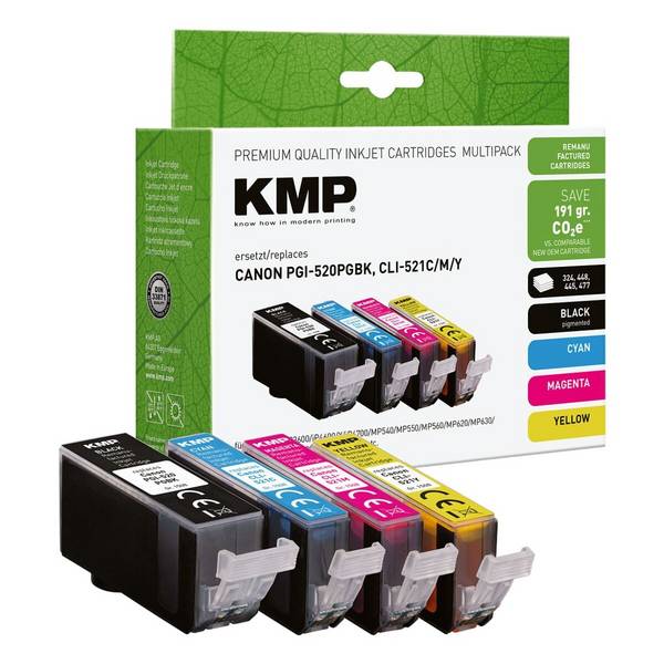 KMP - schwarz cyan magenta gelb Druckerpatronen kompatibel zu Canon PGI-520 BK CLI-521 - Kompatibel - Tintenpatrone
