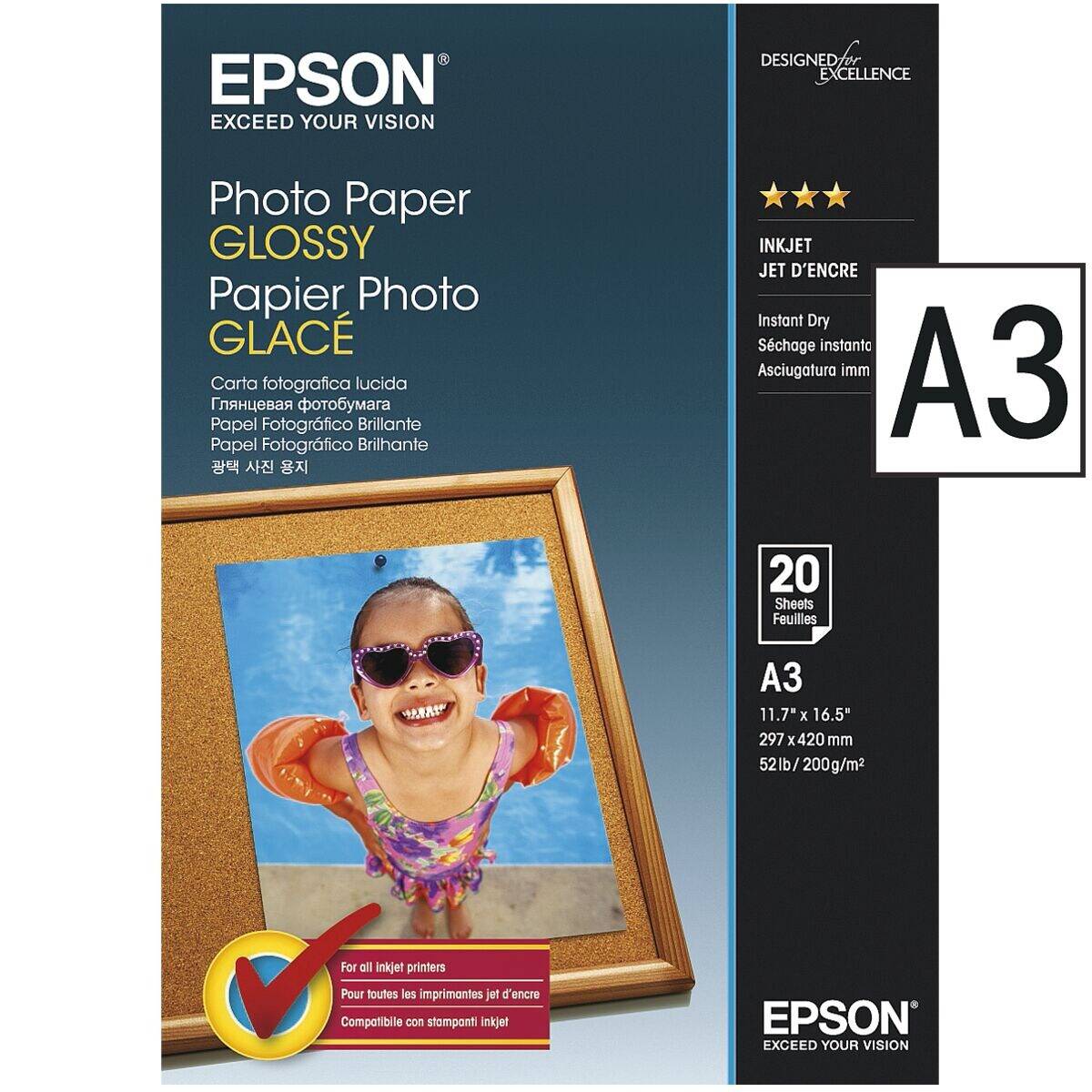 Epson A3 Glossy Photo Paper 200 g/m2, 20 Blatt, Glanz, 200 g/m², A3, Kalender, Office printing, Photo collage, Photo g-0