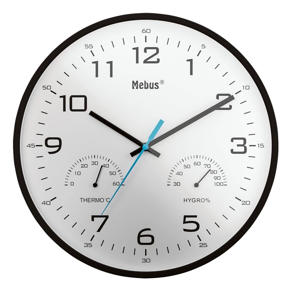 Mebus Quarz-Wanduhr mit Thermometer und Hygrometer 16180 Ø 30 cm schwarz-0