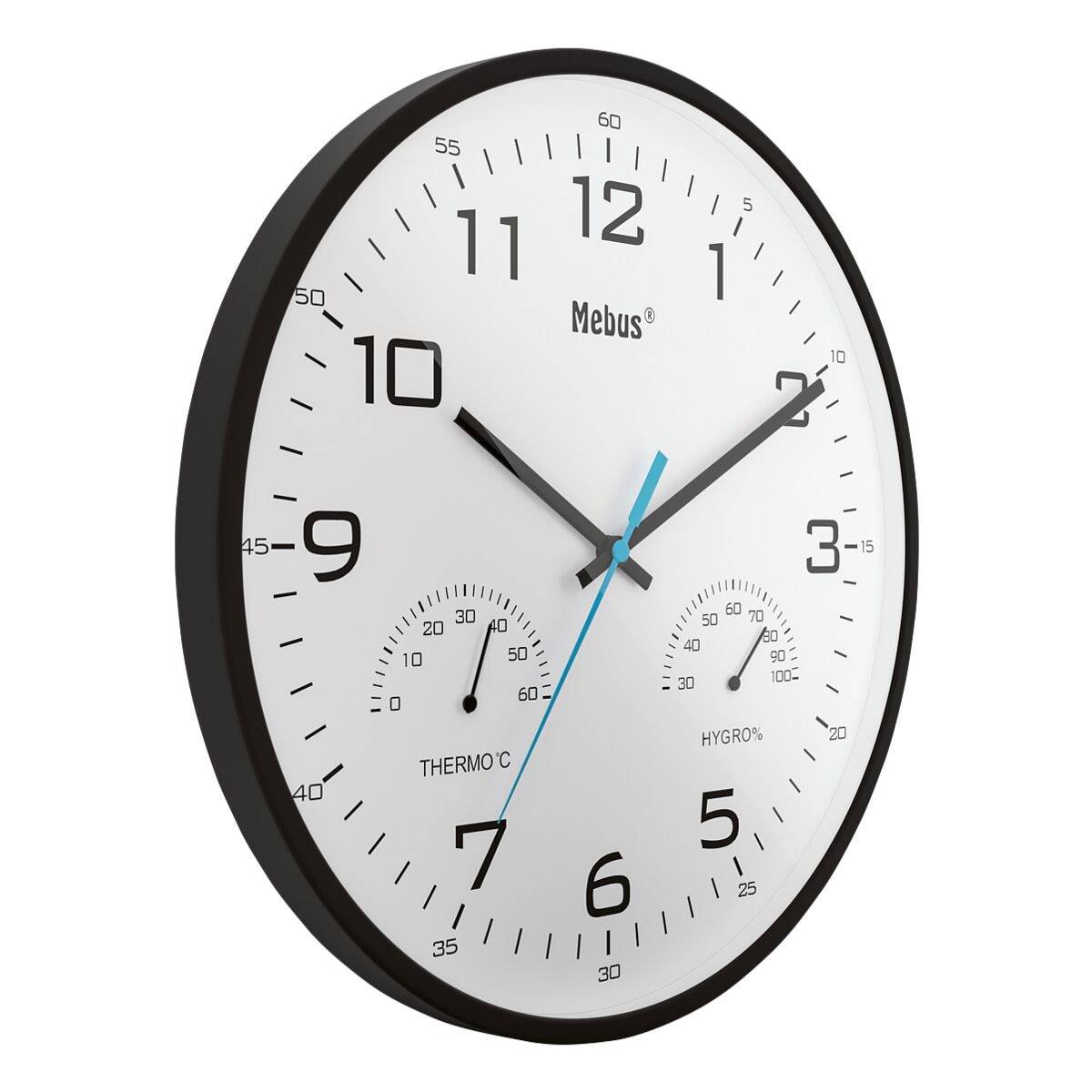 Mebus Quarz-Wanduhr mit Thermometer und Hygrometer 16180 Ø 30 cm schwarz-1