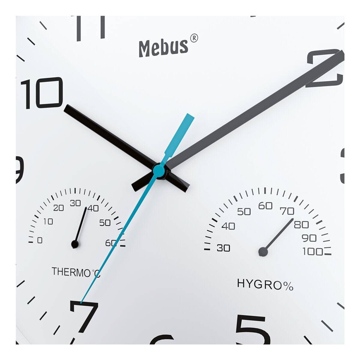 Mebus Quarz-Wanduhr mit Thermometer und Hygrometer 16180 Ø 30 cm schwarz-2