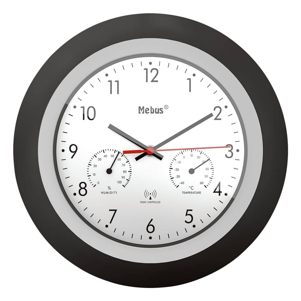 Mebus Funk-Wanduhr mit Thermometer und Hygrometer 19449 Ø 30 cm schwarz-0