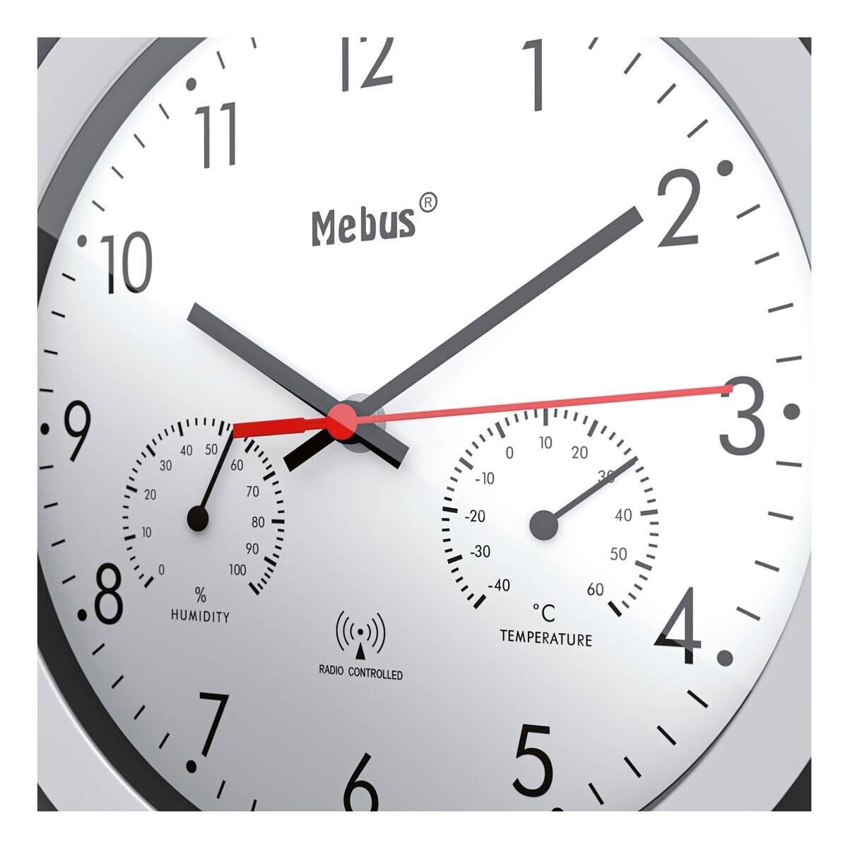 Mebus Funk-Wanduhr mit Thermometer und Hygrometer 19449 Ø 30 cm schwarz-2
