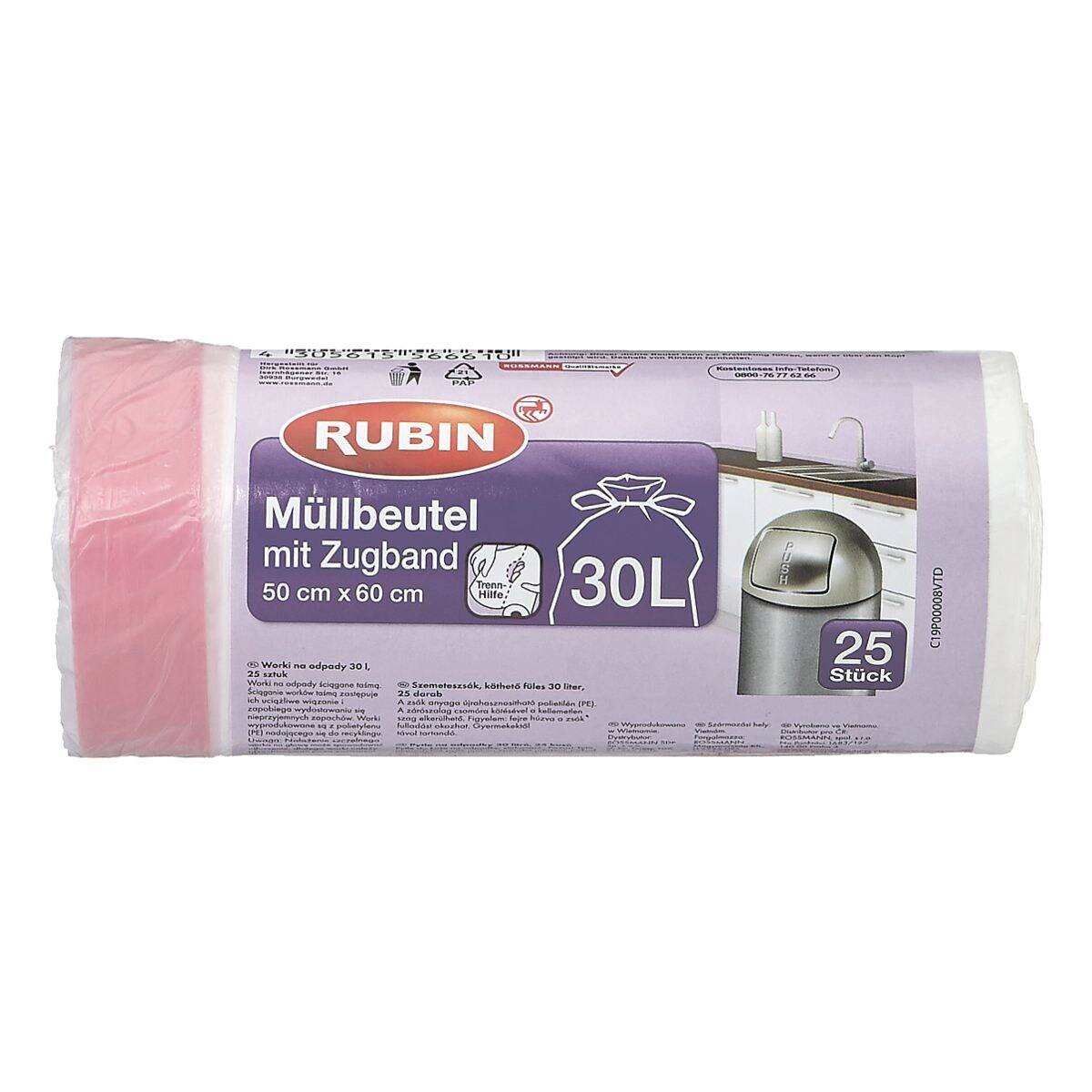 RUBIN Zugband-Müllbeutel 30 L, 25 Stück-0