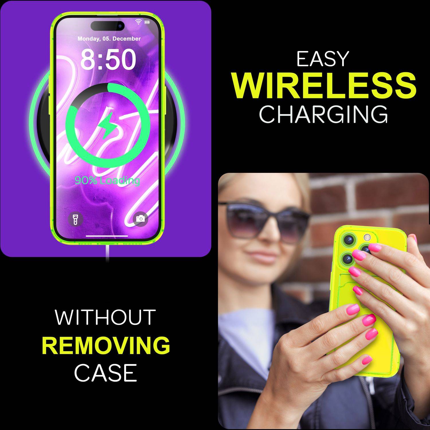NALIA Klare Neon Hülle mit Kartenhalter für iPhone 16 Pro, Bunte Handyhülle mit Kartenfach, Silikon Durchsichtig Gelb-4