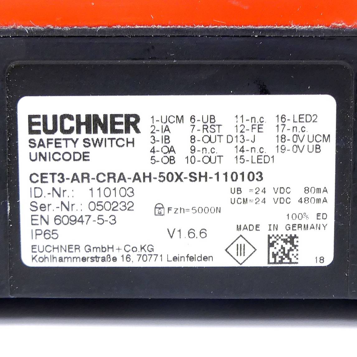 Euchner Euchner Sicherheitsschalter 0XSH110103 CET3ARCRAAH5 #110103-1