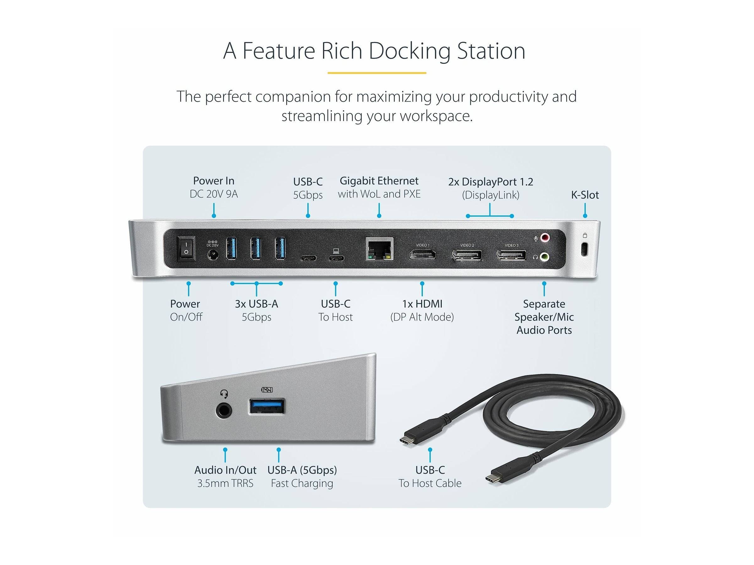 StarTech.com USB-C Dockingstation - Drei 4K Monitor Docking station mit zwei DisplayPort & HDMI - 100W Power Delivery --1