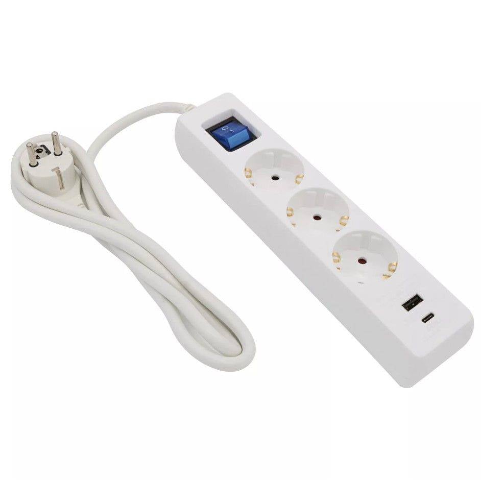Steckdosenleiste 3 fach mit 2 USB Ladebuchsen Schalter 5 m Kabel weiss-0