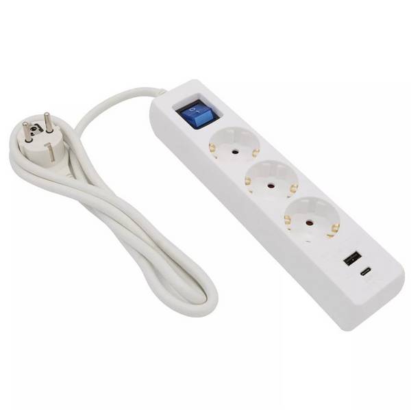 Steckdosenleiste 3 fach mit 2 USB Ladebuchsen Schalter 5 m Kabel weiss