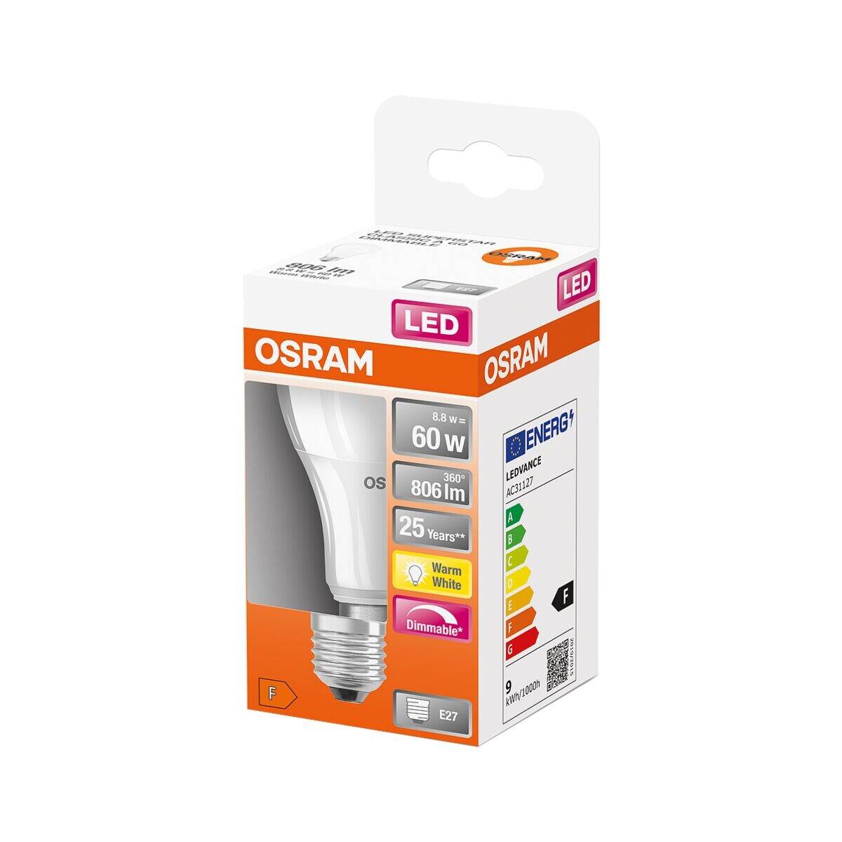 OSRAM HOMELIGHTING 4058075433861 LED EEK F (A - G) E27 Glühlampenform 8.8 W = 60 W Warmweiß (Ø x L) 60 mm x 106 mm 1 St.-1