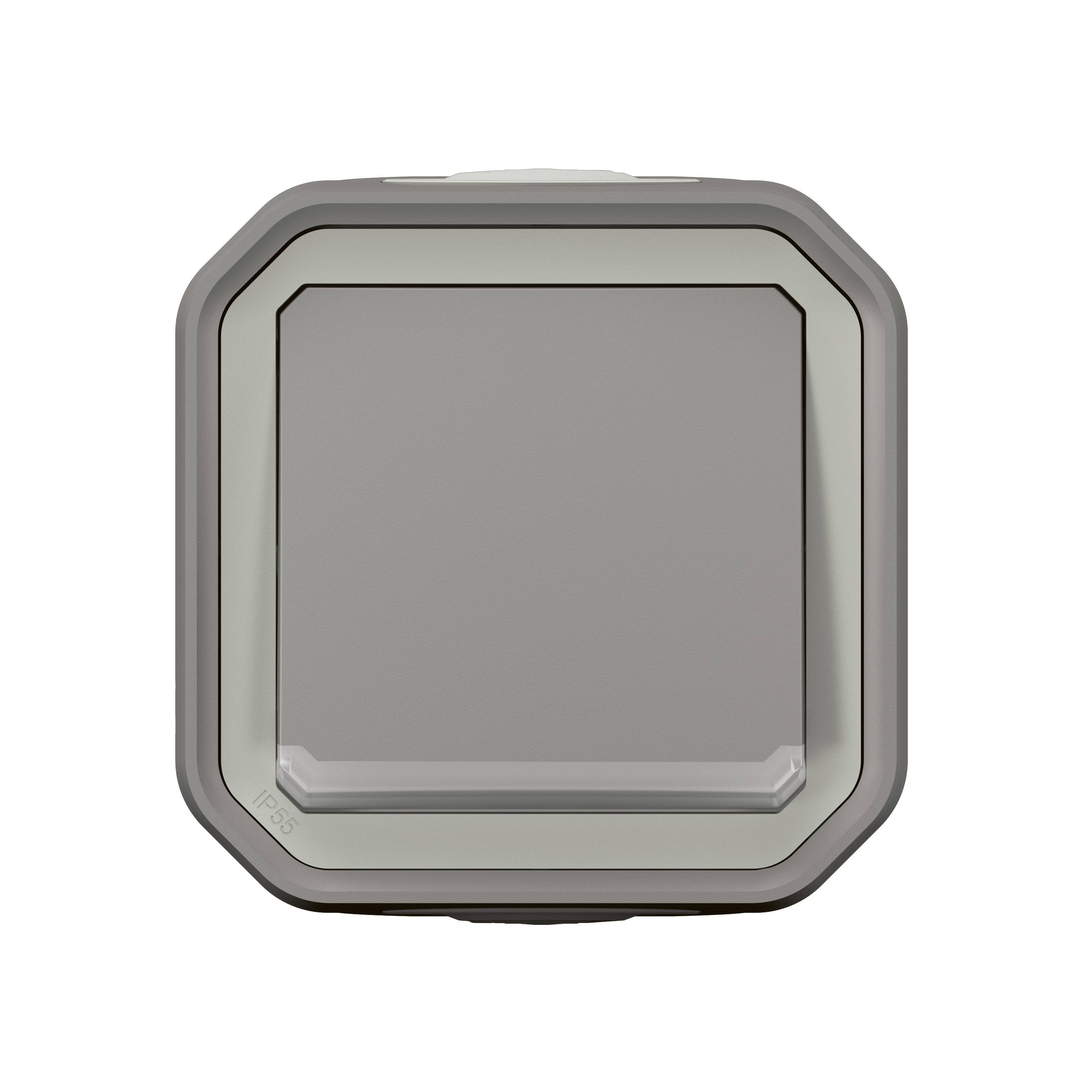LEGRAND, Plexo New Feuchtraum-Aufputz-1-Fach Wechselschalter, 10 Ampere, 250 Volt, IP55 - IK07, Grau, 069712L
