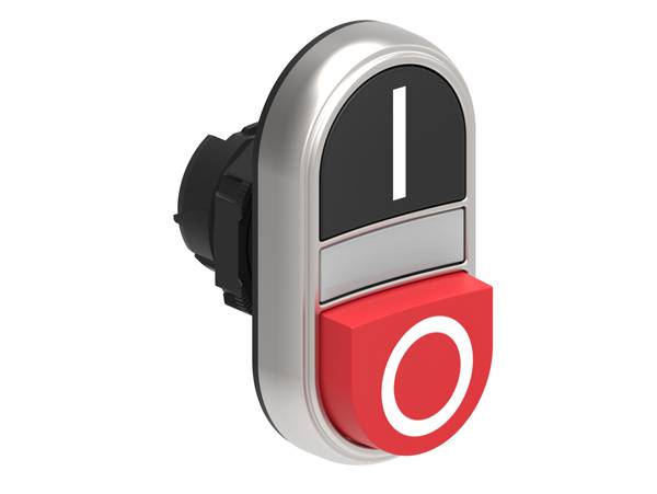 Lovato electric LPCBL7222 Doppeldrucktaster Schwarz"I"/Rot"0" vorsteh, weiße Anzeige, Ø22mm Platinum Serie, Kunststoff