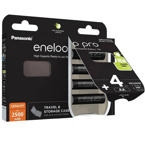 4x eneloop pro AA Mignon Akku BK-3HCDEC4BE Ni-MH 1,2V / 2500mAh ink. Akkubox
