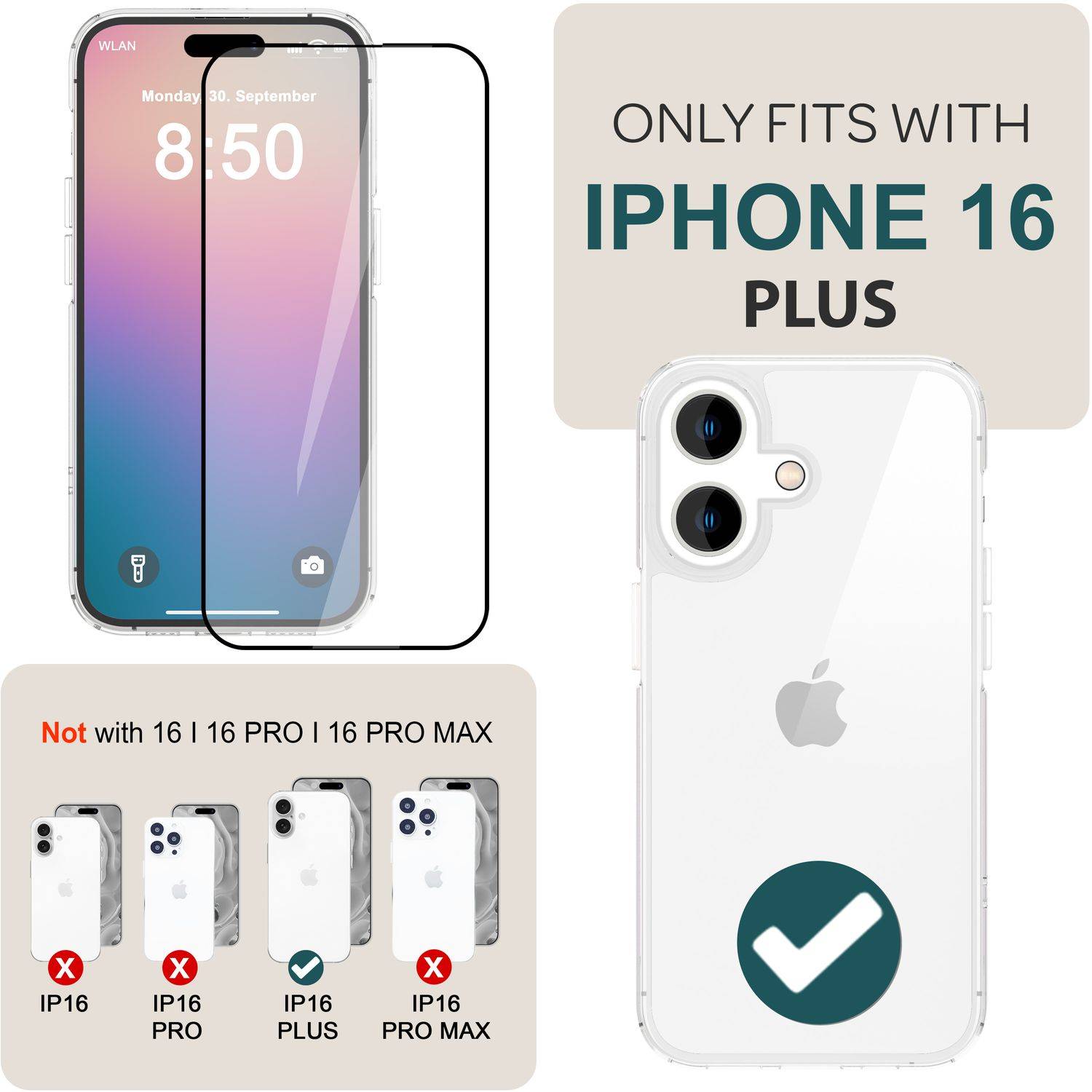 NALIA Set [3-in-1] 2x Schutzglas & 1x Montage Rahmen für iPhone 16 Plus, Transparenter Displayschutz Gehärtete Glasfolie-3