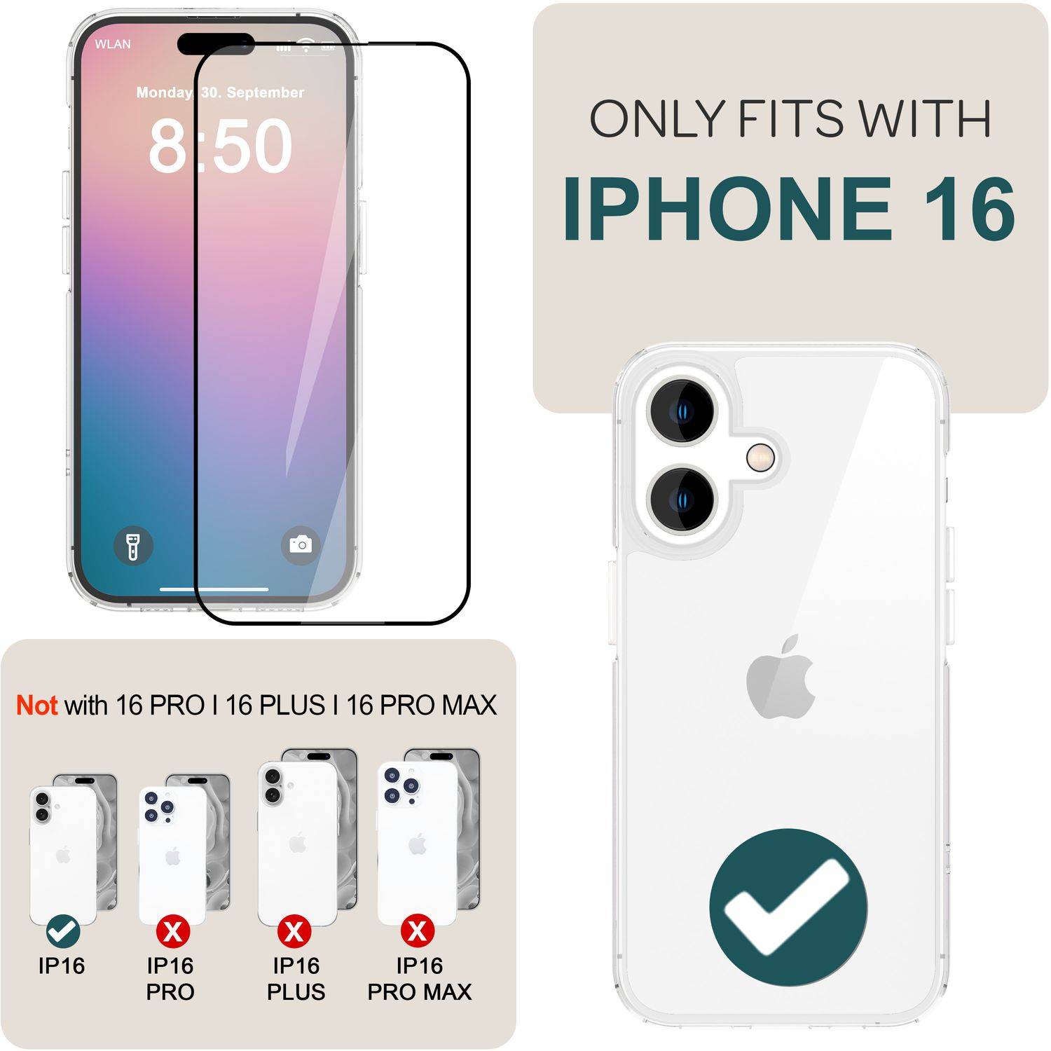 NALIA Set [3-in-1] 2x Schutzglas & 1x Montage Rahmen für iPhone 16, Klar Transparenter Displayschutz Gehärtete Glasfolie-3
