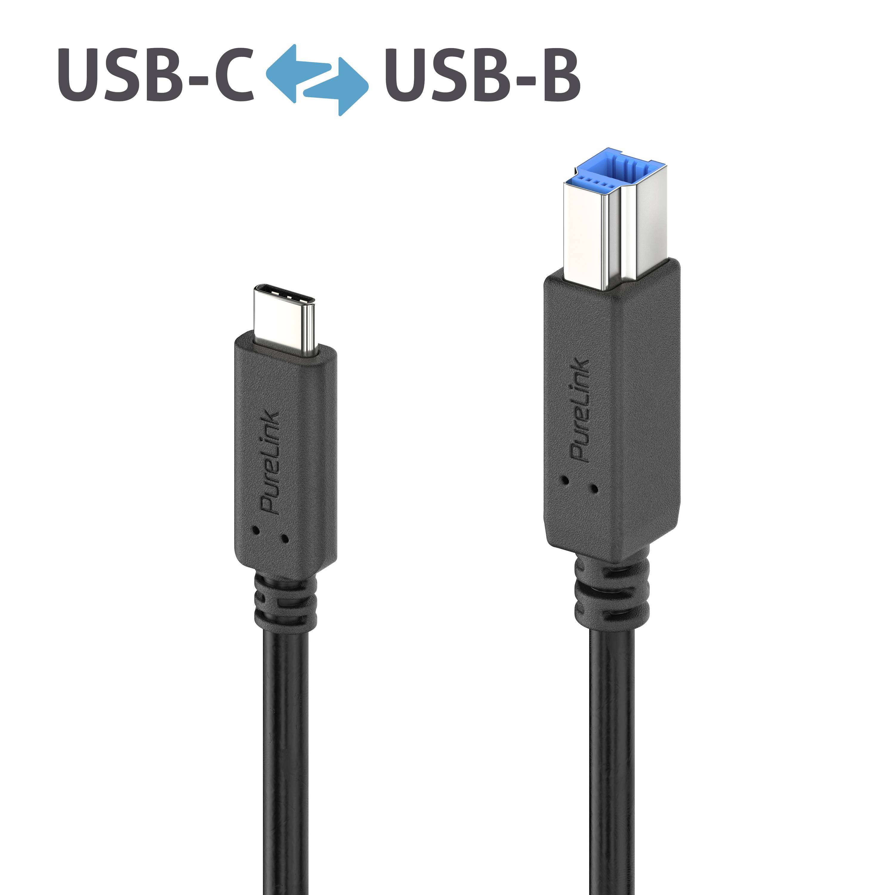 Hochwertiges USB v3.2 USB-C / USB-B Kabel - 2.00m, schwarz-0