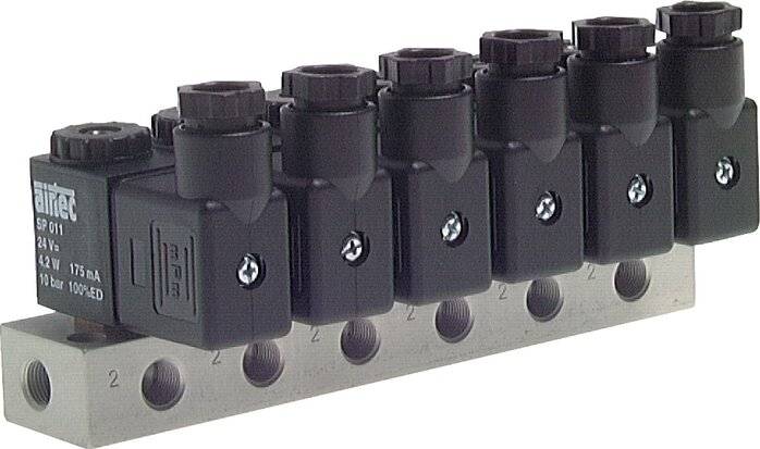 Airtec MS 20310/5HN12V=, 3/2-Wege Magnetventil, M 5, geschlossen (NC), 5-fach, 12 V DC-0