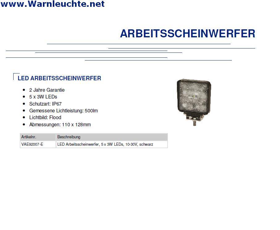 LED Arbeitsscheinwerfer 5 x 3W LEDs 10-30V, schwarz, Vision Alert-0