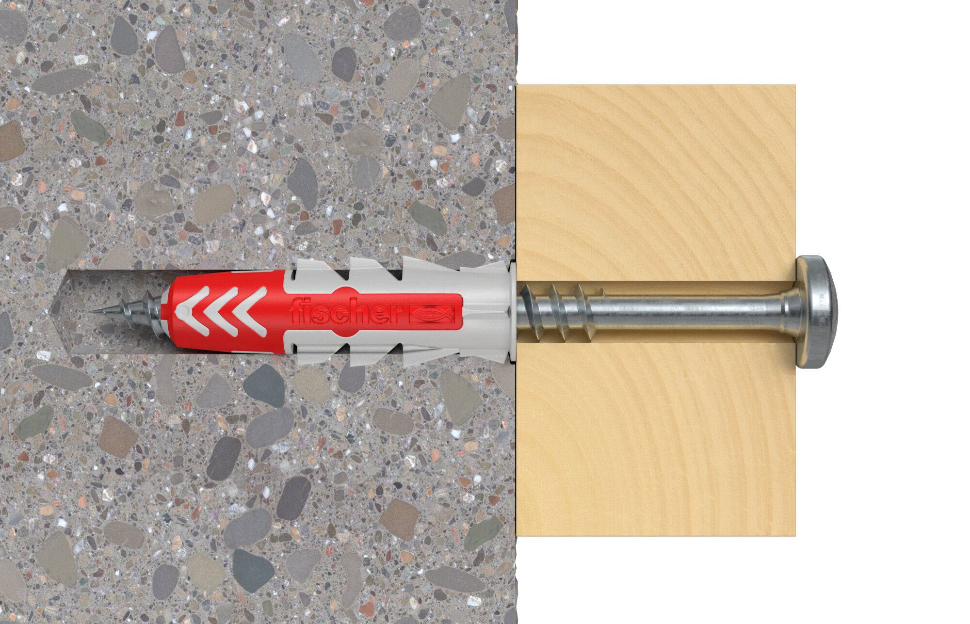 fischer DuoPower, Dübel, Mauerziegel, Beton, Schaumbeton, Gipsfaserplatten, Gipskarton, Grau, Rot, 6 mm, 30 mm, 8 mm-1