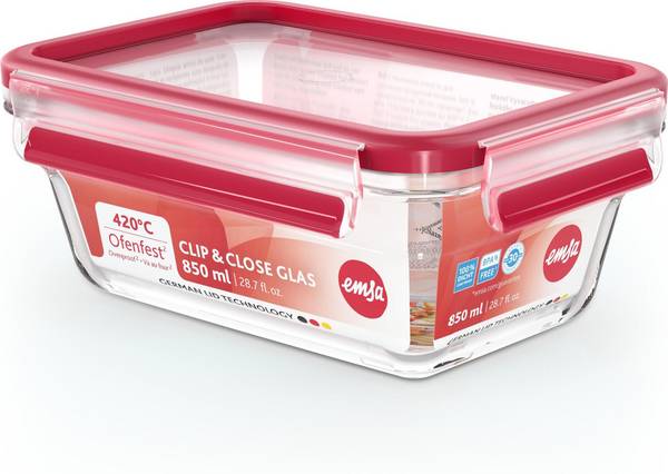 EMSA - Clip&Close Glass Vorratsdose 850 ml Glas Rot