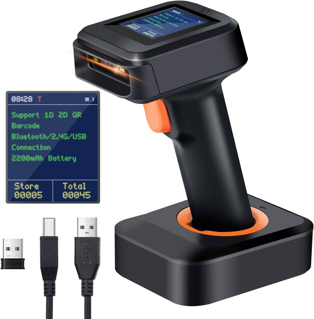 Tera 1D 2D QR Barcode-Scanner Einstellungsbildschirm Ladestation Bluetooth 2.4GHz USB HW0006Pro-0